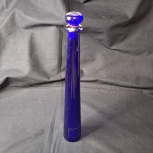 Vintage Cobalt Blue Glass Tapered Decanter Bottle with Stopper 13.5 Inch